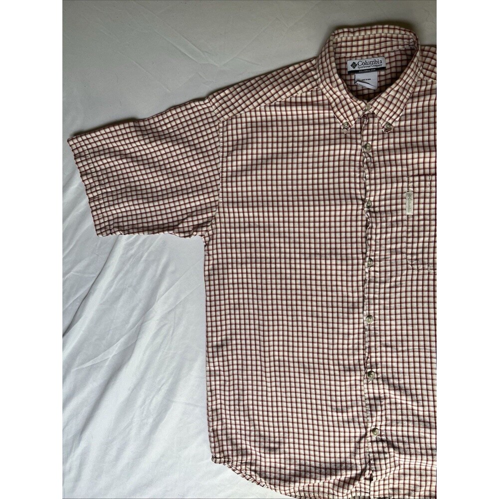 Columbia Shirt Men's Red Plaid Button Down Short Sleeve 100% Cotton Size L VTG - Picture 3 of 11